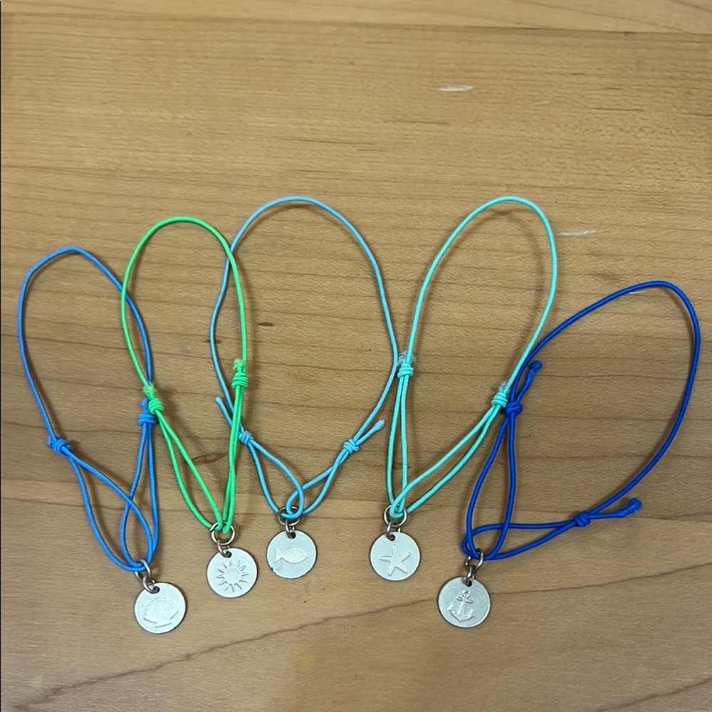 BOGO FREE • Set of Five - Colorful String Bracelets with Silver Charms